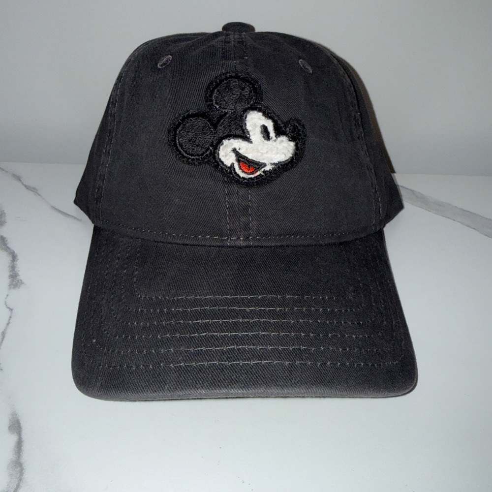 Disney Mickey Mouse Unisex Adjustable Washed Cap Chenille Patch Black One Size